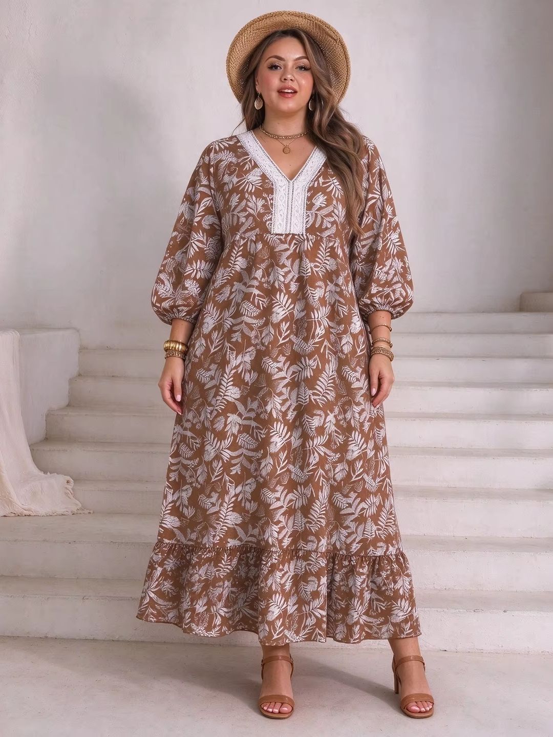 Boho Summer Beach Maxi Dress - Sukienka maxi w kwiatowy wzór z
