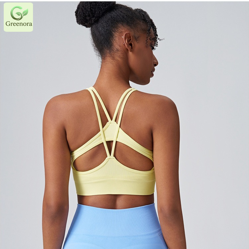 Seamless Ribbed Workout Tank Top - Bezszwowy prążkowany biustonosz sportowy Greenora dla