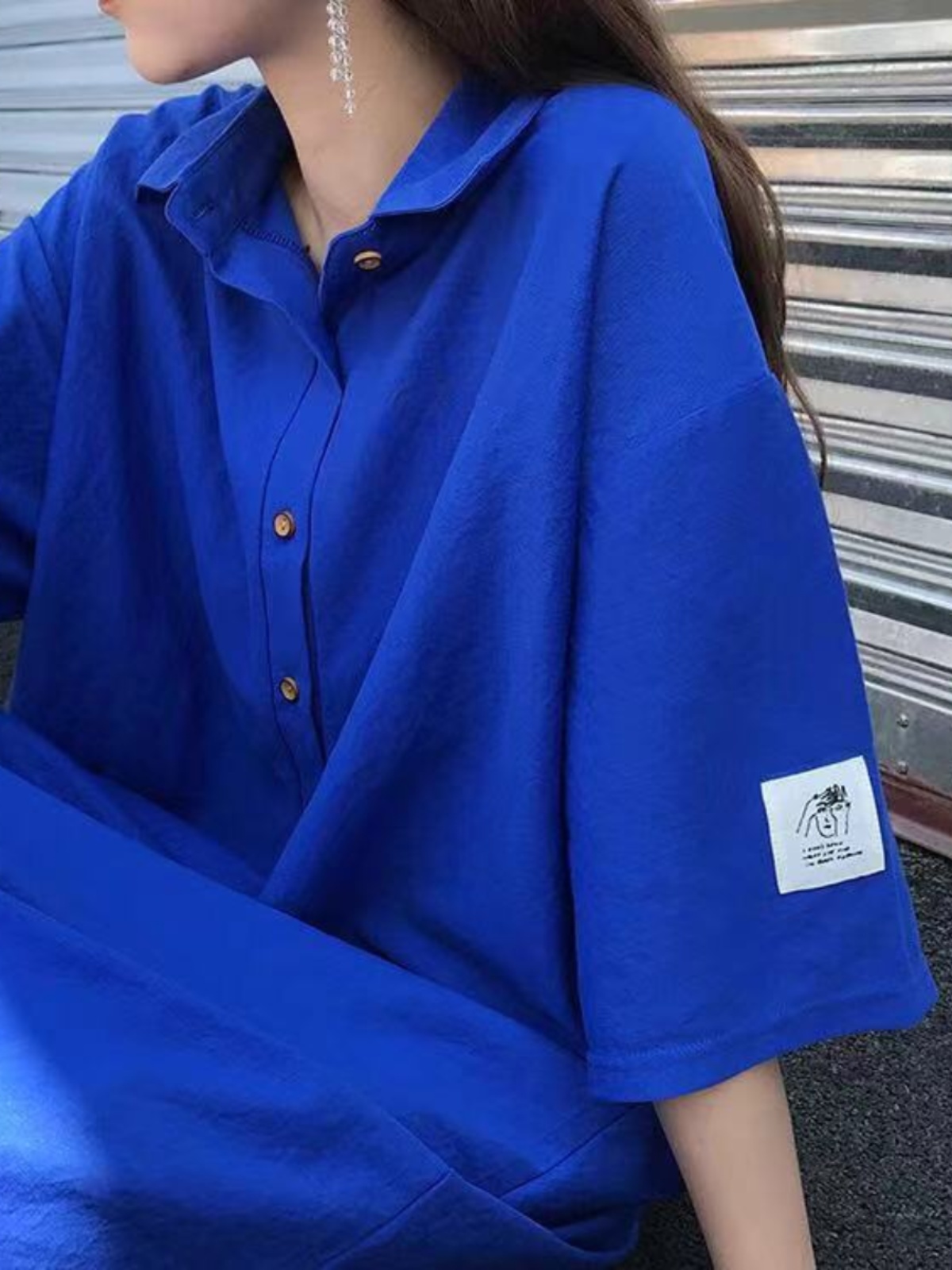 Korean Style A Line Shirt Dress - Sukienka koszulowa plus size, wyszczuplająca, zakrywająca
