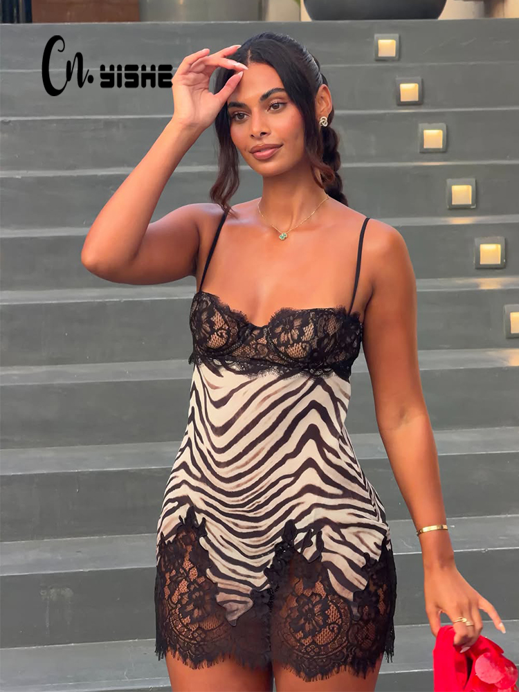 Sexy Mesh Sheer Bodycon Dress - CNYISHE Sukienki damskie z nadrukiem zebry,