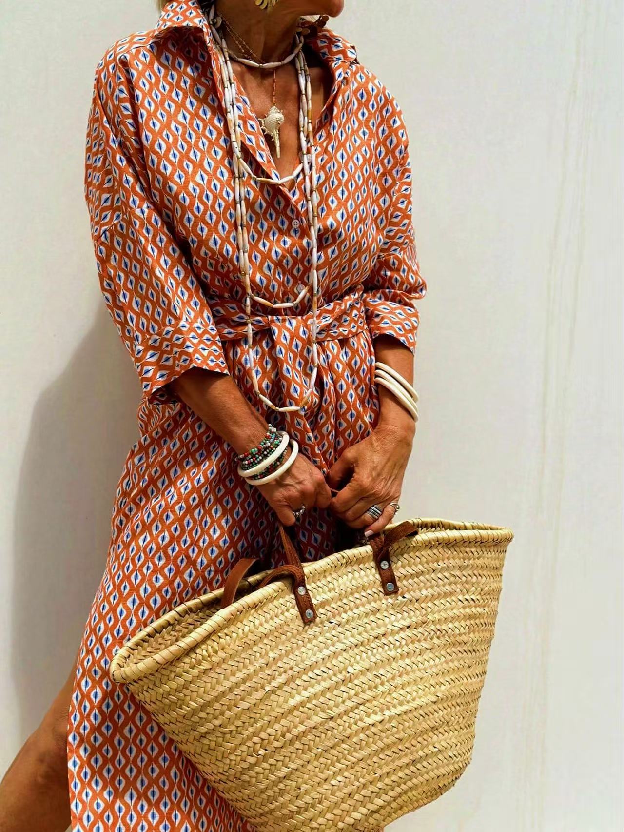 Maxi z paskiem, letnia sukienk – Casual Loose Linen Shirt Dress recenzja i cena
