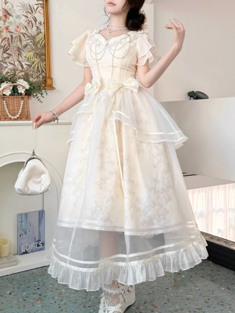 Forest Style Sweet Vintage Bow – French Vintage Floral Midi Dress recenzja i cena