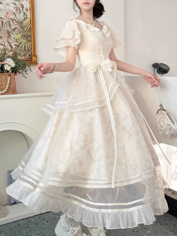 Forest Style Sweet Vintage Bow – French Vintage Floral Midi Dress recenzja i cena