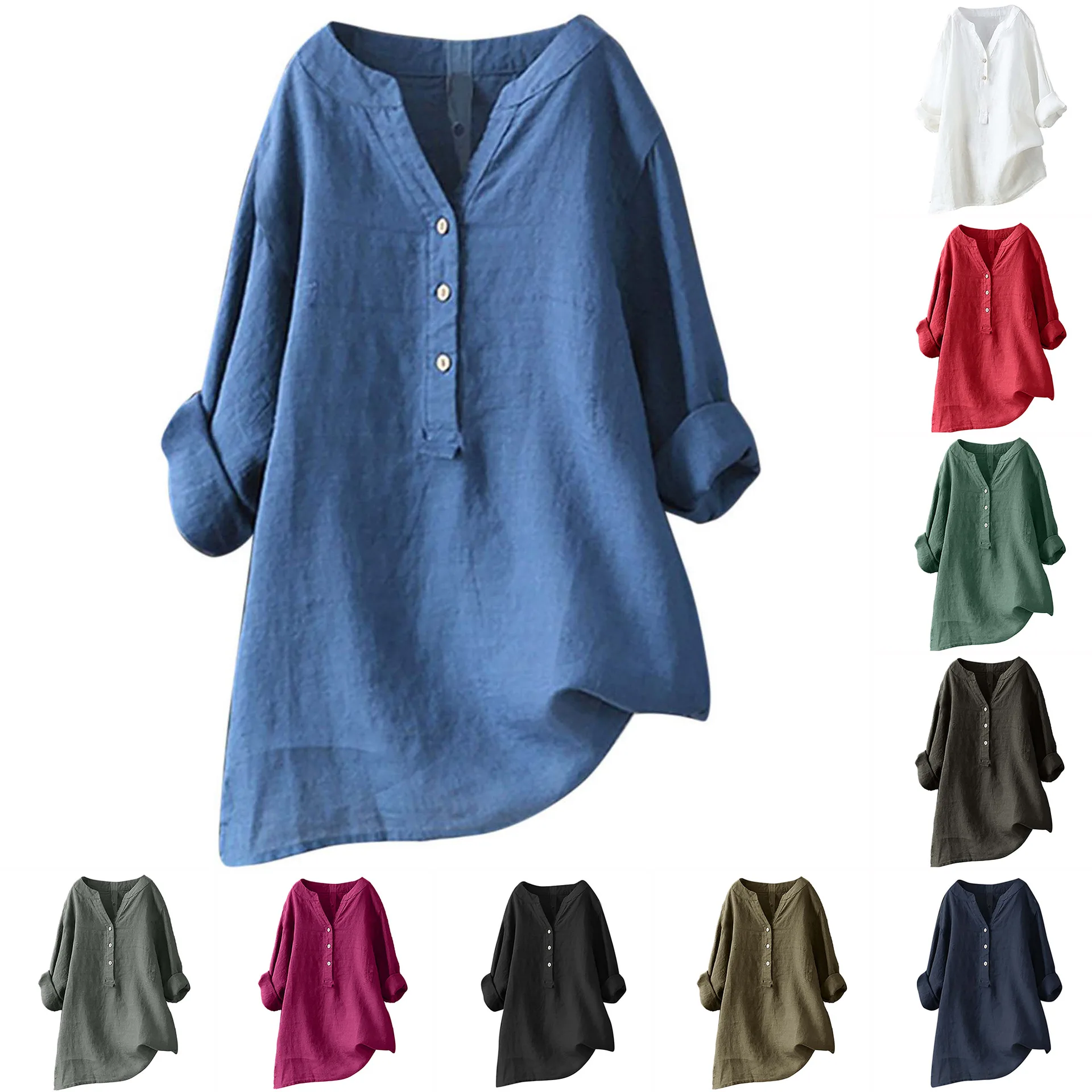 Bluzki i koszule unisex, damsk – Casual Loose Linen Shirt Dress recenzja i cena