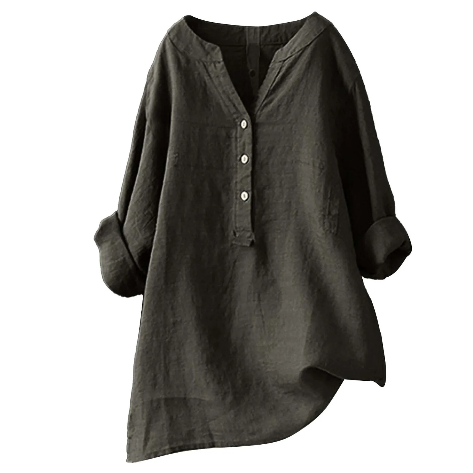 Bluzki i koszule unisex, damsk – Casual Loose Linen Shirt Dress recenzja i cena