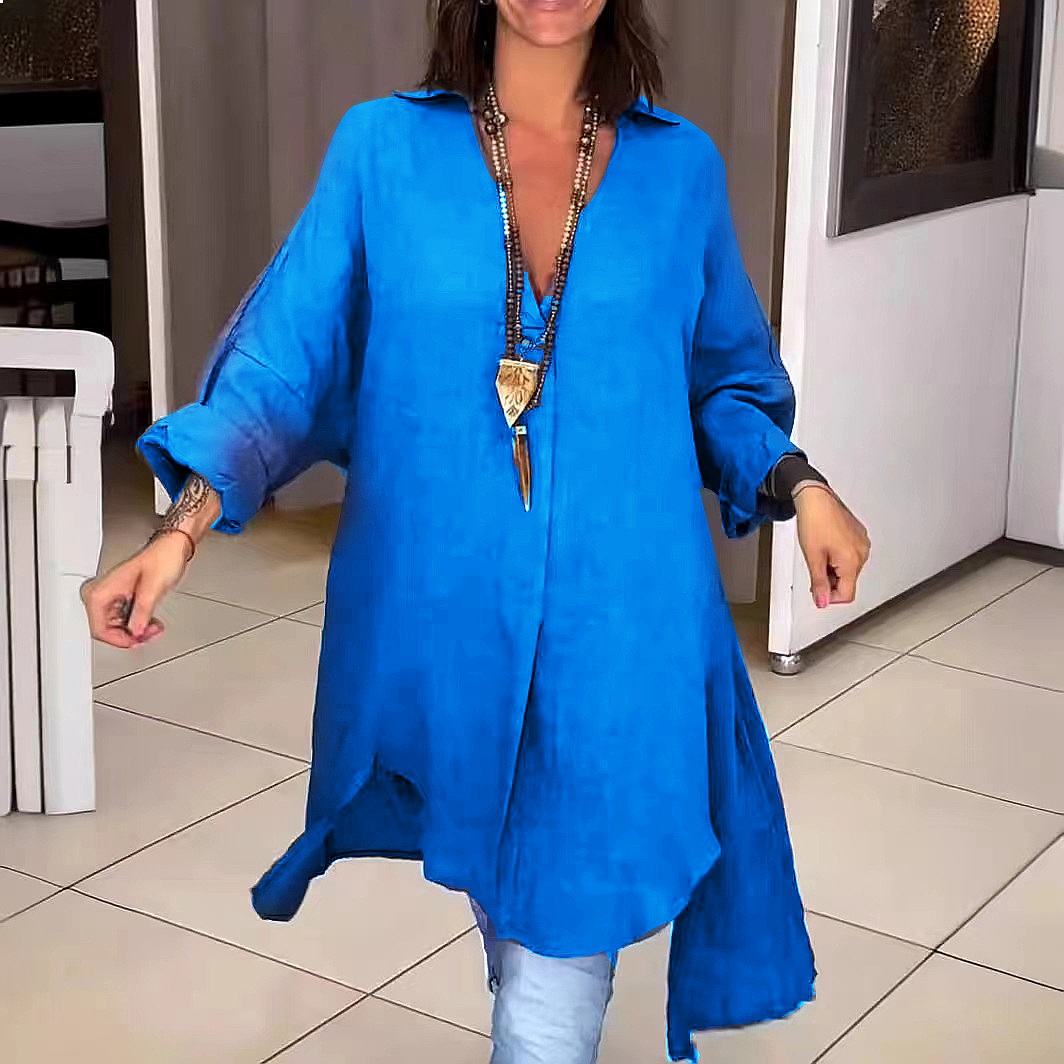 Damska lniana sukienka-koszula – Casual Loose Linen Shirt Dress recenzja i cena
